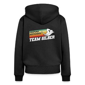 Silber Schwimmer Prüfung Silber Schwimmabzeichen - Frauen Premium Bio Zip Hoodie - Schwarz - Hinten - Julia (174cm)