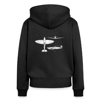 Flugzeug - Frauen Premium Bio Zip Hoodie - Schwarz - Hinten - Julia (174cm)