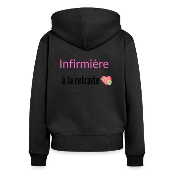 Infirmière à la retraite - Sweat à capuche zippé Premium bio Femme - noir - Dos - Julia (174cm)