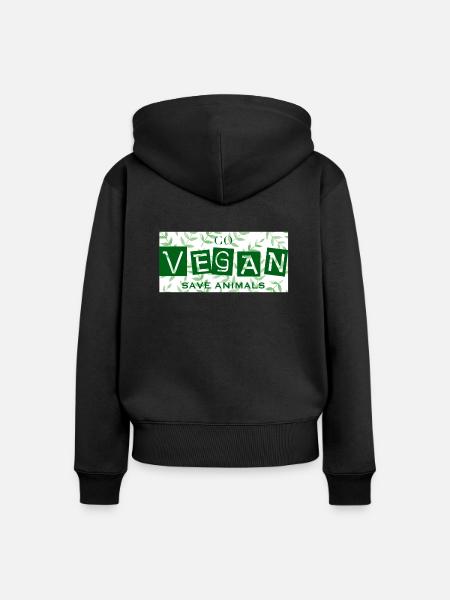 GO VEGAN - SAVE ANIMALS - Frauen Premium Bio Zip Hoodie - Schwarz