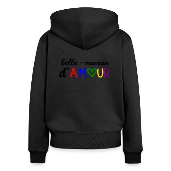 T shirt belle-maman d'amour, famille. - Sweat à capuche zippé Premium bio Femme - noir - Dos - Julia (174cm)