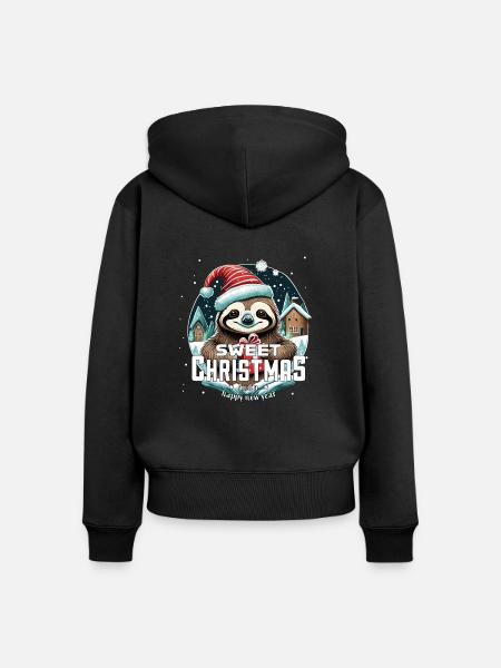 Weihnachtsfaultier - Sweet Christmas - Frauen Premium Bio Zip Hoodie - Schwarz