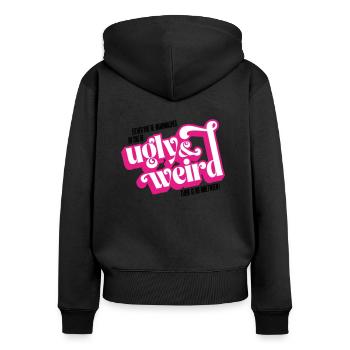 Movie quote: brainwashed or UGLY & WEIRD! - Women's Premium Organic Zip Hoodie - black - Back - Julia (174cm)