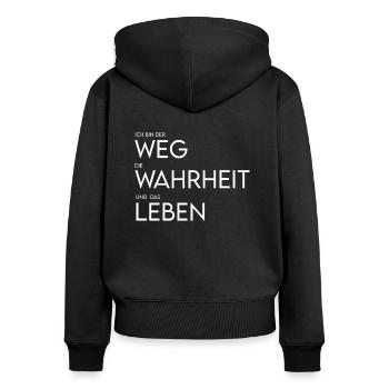 Jesus Christus / Christliches Geschenk - Frauen Premium Bio Zip Hoodie - Schwarz - Hinten - Julia (174cm)