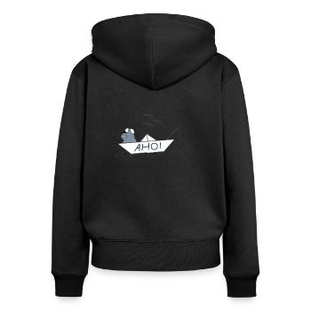Ahoy Cat - Sweat à capuche zippé Premium bio Femme - noir - Dos - Julia (174cm)