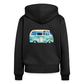 Rainbow Retro Vintage Van Bus - Sweat à capuche zippé Premium bio Femme - noir - Dos - Julia (174cm)