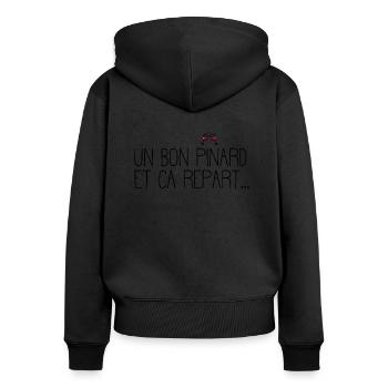 T shirt un bon pinard et ça repart! homme femme - Sweat à capuche zippé Premium bio Femme - noir - Dos - Julia (174cm)