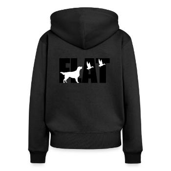 Flattie is happy - Frauen Premium Bio Zip Hoodie - Schwarz - Hinten - Julia (174cm)