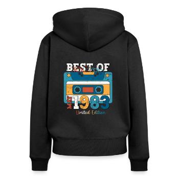40th Birthday Man Cassette May Vintage 1983 - Sweat à capuche zippé Premium bio Femme - noir - Dos - Julia (174cm)