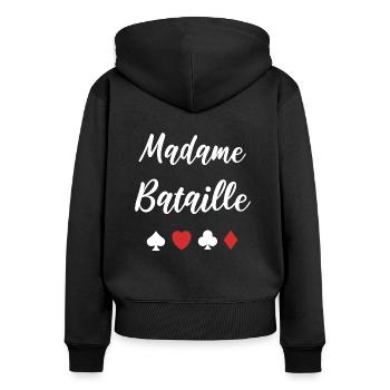 Bataille - Sweat à capuche zippé Premium bio Femme - noir - Dos - Julia (174cm)