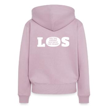 GO - la journée ne se gâche pas - Sweat à capuche zippé Premium bio Femme - rose poudré - Dos - Julia (174cm)