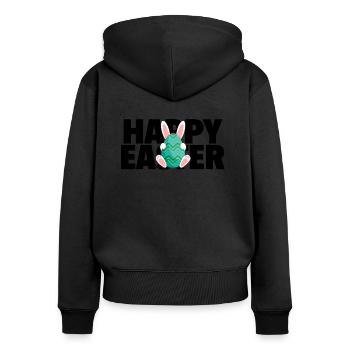Joyeuse Pâques / Happy Easter - Sweat à capuche zippé Premium bio Femme - noir - Dos - Julia (174cm)