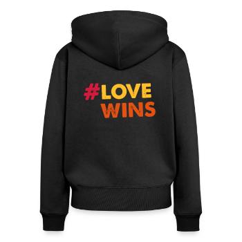 # Love Wins - Frauen Premium Bio Zip Hoodie - Schwarz - Hinten - Julia (174cm)