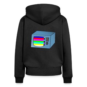 TV Fernseher Fernsehen mit Störung - Frauen Premium Bio Zip Hoodie - Schwarz - Hinten - Julia (174cm)