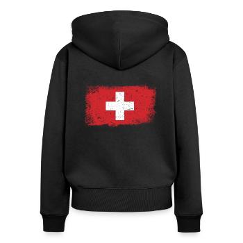Schweiz Flagge - Frauen Premium Bio Zip Hoodie - Schwarz - Hinten - Julia (174cm)