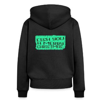 tshirts de pêche à l’achigan ordinateur présent blague - Sweat à capuche zippé Premium bio Femme - noir - Dos - Julia (174cm)