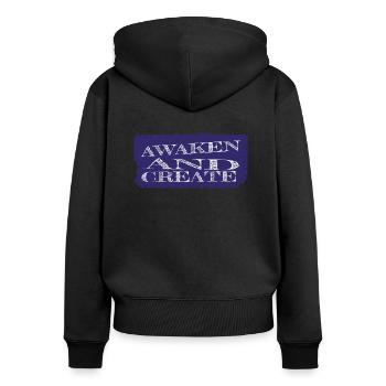 innovation self-realization improvement sayings - Frauen Premium Bio Zip Hoodie - Schwarz - Hinten - Julia (174cm)