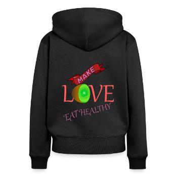 Liebe Freunde Familie Partner Glück Leben Gesund - Frauen Premium Bio Zip Hoodie - Schwarz - Hinten - Julia (174cm)