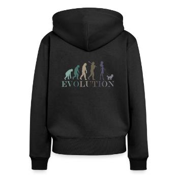 PUDEL EVOLUTION WEIBLICH - Frauen Premium Bio Zip Hoodie - Schwarz - Hinten - Julia (174cm)
