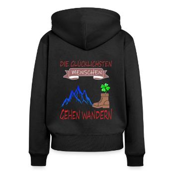Natur Wandern Berge Gesundheit Glück Stiefel - Frauen Premium Bio Zip Hoodie - Schwarz - Hinten - Julia (174cm)