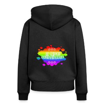 AfD stoppen gegen rechts Demokratie verteidigen - Frauen Premium Bio Zip Hoodie - Schwarz - Hinten - Julia (174cm)