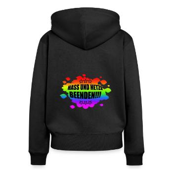 AfD stoppen gegen rechts Demokratie verteidigen - Frauen Premium Bio Zip Hoodie - Schwarz - Hinten - Julia (174cm)
