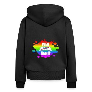AfD stoppen gegen rechts Demokratie verteidigen - Frauen Premium Bio Zip Hoodie - Schwarz - Hinten - Julia (174cm)