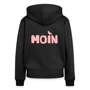 Moin die Möwe édition locale - Sweat à capuche zippé Premium bio Femme - noir - Dos - Julia (174cm)