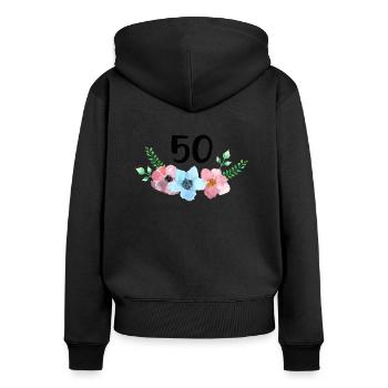 Blumen mit Zahl zum 50 Geburtstag goldene Hochzeit - Frauen Premium Bio Zip Hoodie - Schwarz - Hinten - Julia (174cm)