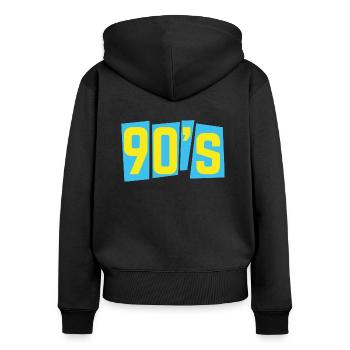 90s neunziger 90er oldschool - Frauen Premium Bio Zip Hoodie - Schwarz - Hinten - Julia (174cm)