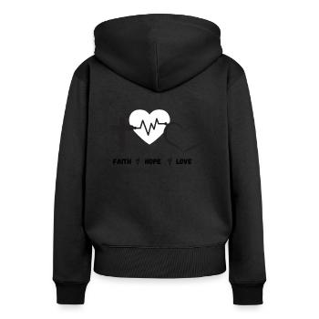 Faith Hope Love - Frauen Premium Bio Zip Hoodie - Schwarz - Hinten - Julia (174cm)
