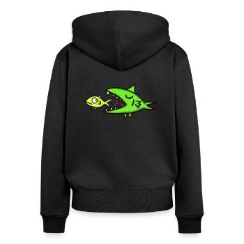 Fischjagd - Frauen Premium Bio Zip Hoodie - Schwarz - Hinten - Julia (174cm)