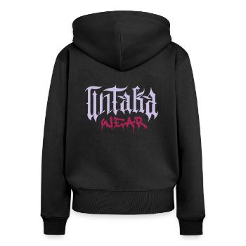 Untaka Wear Kollektion - Frauen Premium Bio Zip Hoodie - Schwarz - Hinten - Julia (174cm)