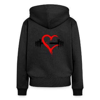 Herz offen mit Hantel Rot Schwarz Fitness Gym Neu - Frauen Premium Bio Zip Hoodie - Schwarz - Hinten - Julia (174cm)