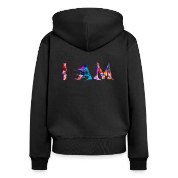 ICH BIN - Frauen Premium Bio Zip Hoodie - Schwarz - Hinten - Julia (174cm)