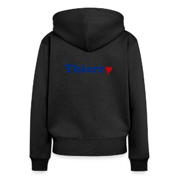 Thierry avec le cœur - Sweat à capuche zippé Premium bio Femme - noir - Dos - Julia (174cm)
