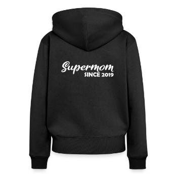 Supermom since 2019 - Frauen Premium Bio Zip Hoodie - Schwarz - Hinten - Julia (174cm)