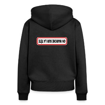 We are walking on our heads - Women's Premium Organic Zip Hoodie - black - Back - Julia (174cm)