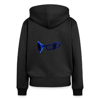 TROMPETE - Frauen Premium Bio Zip Hoodie - Schwarz - Hinten - Julia (174cm)