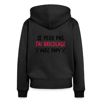 je peux pas j'ai bricolage avec papy - Sweat à capuche zippé Premium bio Femme - noir - Dos - Julia (174cm)