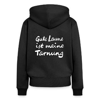 La bonne humeur est mon camouflage - Sweat à capuche zippé Premium bio Femme - noir - Dos - Julia (174cm)