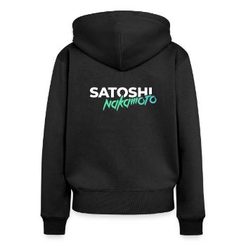 Satoshi Nakamoto - Frauen Premium Bio Zip Hoodie - Schwarz - Hinten - Julia (174cm)