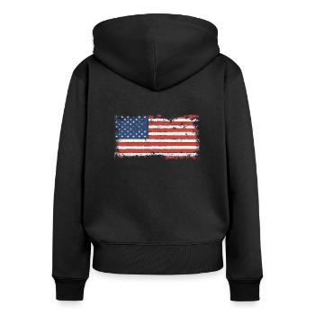 USA flag Amérique - Sweat à capuche zippé Premium bio Femme - noir - Dos - Julia (174cm)