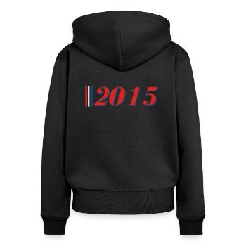 Jahr 2015 - Frauen Premium Bio Zip Hoodie - Schwarz - Hinten - Julia (174cm)