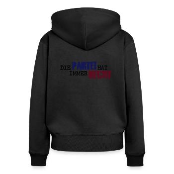 Die Partei hat immer Recht! - Frauen Premium Bio Zip Hoodie - Schwarz - Hinten - Julia (174cm)