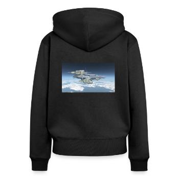 Un énorme vaisseau spatial au-dessus des nuages - Sweat à capuche zippé Premium bio Femme - noir - Dos - Julia (174cm)