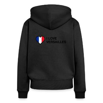 I Love Versailles - J'aime Versailles - Sweat à capuche zippé Premium bio Femme - noir - Dos - Julia (174cm)