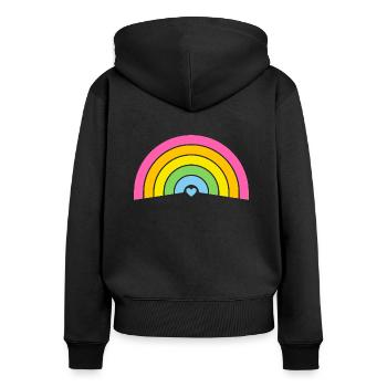 Rainbow& Heart – Pastell - Frauen Premium Bio Zip Hoodie - Schwarz - Hinten - Julia (174cm)