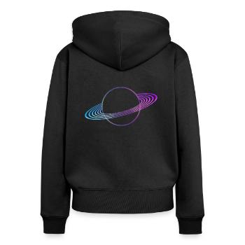 Anneaux de Saturne - Sweat à capuche zippé Premium bio Femme - noir - Dos - Julia (174cm)