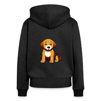 Hund Braun sitzend - Frauen Premium Bio Zip Hoodie - Schwarz - Hinten - Julia (174cm)